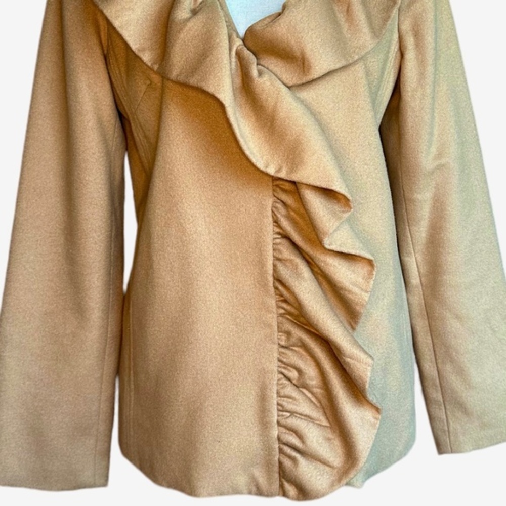 Milly Wool Blend Tan Ruffled Jacket Sz 6 - Picture 3 of 7